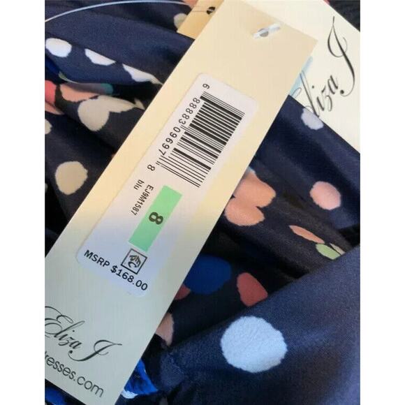 Eliza J Women Faux Wrap Multicolor Polka Dot Midi V Neck Fit & Flare Dress 8 New - Picture 10 of 10